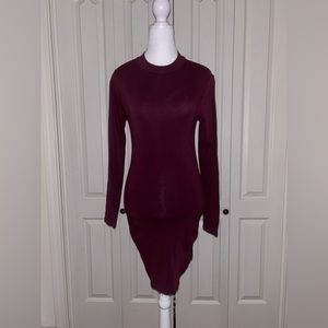 Burgundy fitted knee length dress